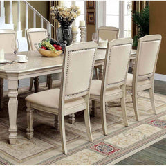 Transitional Style 2pc Side Chair Nailhead Trim Turned Legs Padded Seat And Back Antique White And Ivory Finish