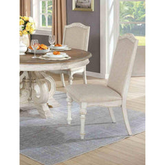 Rustic Style 2pc Side Chair Upholstered Seat Intricate Wood Inlay Detail Antique White Finish Dining Room