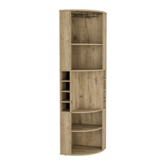 Aura Corner Bar Cabinet with Five Shelves , Eight Bottle Cubbies and Steamware Macadamia