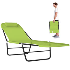 Folding Chaise Lounge Chair, Pool Sun Tanning Chair, Outdoor Lounge Chair with Reclining Back, Breathable Mesh Seat, Headrest for Beach, Yard, Patio, Green