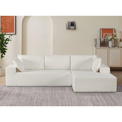 Moon Convertible Sectional Sofa in Soft Corduroy, Modern Comfy Couch with Full Foam Cushioning, Cozy Sleeper Sectional for Living Room, Bedroom, No Assembly Required, Ivory - Right Facing