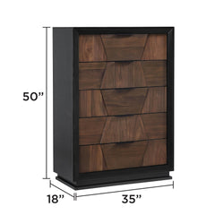 Neptune Traditional Style 5-Drawer Chest Made with Wood in Walnut