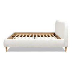 Pinnacle Curved Headboard Upholstered Platform Bed, King, Ivory White Boucle