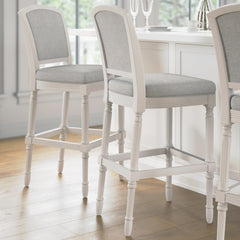 31" White Bar-Height Bar Stool with Gray Upholstered Seat and Back, 1PC