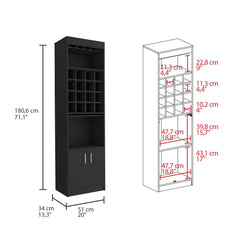 Chronos Kava Bar Cabinet, Double Door, Two Shelves, Sixteen Built-in Wine Rack -Black