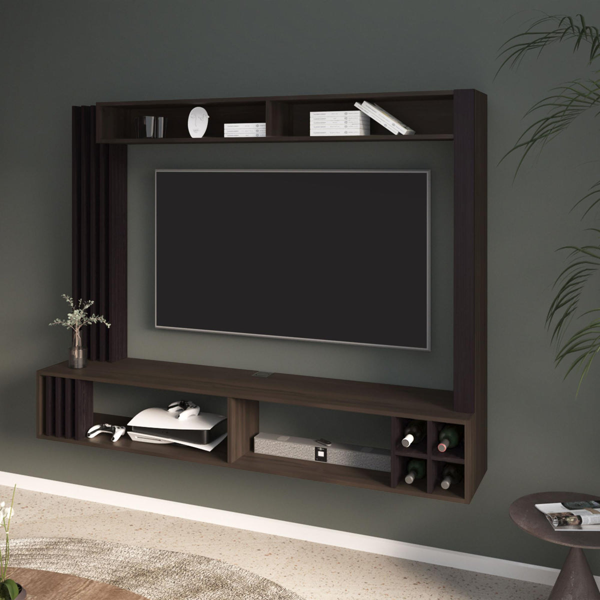Vista Entertainment Center With Open Shelves, Tv Panel And Storage Compartment For Living Room or Bedroom