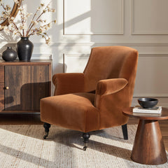 Eden 30" Pleated Sock Arm Accent Armchair, Burnt Orange Performance Velvet