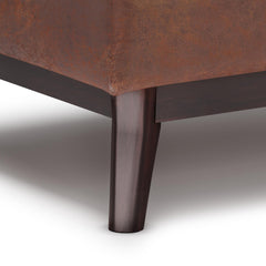 Hecuba 34 inch Wide Tray Top Small Coffee Table Storage Ottoman in Distressed Saddle Brown Vegan Leather
