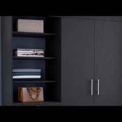 Astyanax 3 Drawers Armoire, Double Door, 3-Tier Shelf -Black