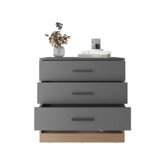 Clytemnestra 27" High Three Drawer Dresser And Open Shelf, Bedroom, Entryway, Side Board, Matte Gray - Natural Oak