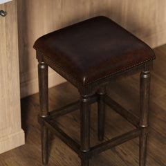 31"H Square Bar Stool, Distressed Walnut, 1PC