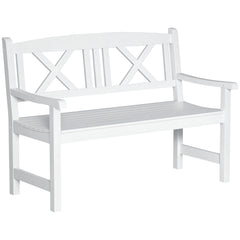 2-Seater Wooden Garden Bench, 4FT Outdoor Patio Loveseat with Unique X-Shape Back for Yard, Lawn, Porch, White
