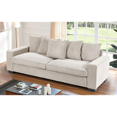 Odysseus Corduroy Sofa with 5 Matching Toss Pillows, Sleek Design, Spacious and Comfortable 3 Seater Couch for Modern Living Room, Large, Ivory