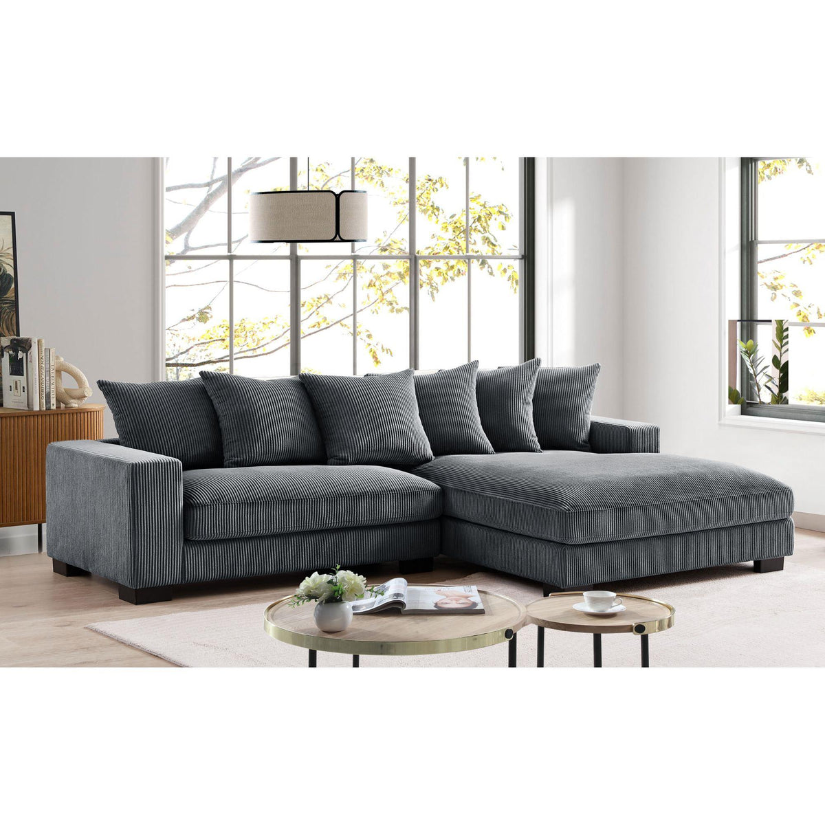 Odysseus Oversized Two-Piece Right Facing Sectional Couches for Living Room, 102.4-Inch L Shaped Sofa with Chaise, Upholstered with Corduroy Fabric, Dark Grey
