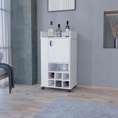 Apex 1-Door Bar Cart with Wine Rack and Casters White