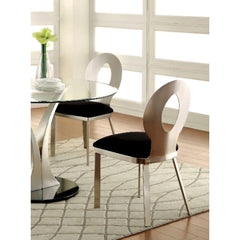 Contemporary Silver Metal Frame 2pc Dining Chairs Black Microfiber Seat Dining Room Oval Back Satin Plated Powder Coating Chair
