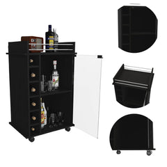 Waltz Bar Cart,Two Shelves, Six Built-in Wine Rack, Four Casters -Black