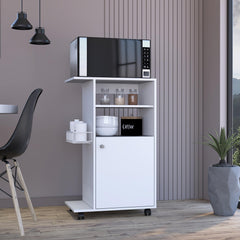 Archive Kitchen Cart, Single Door Cabinet, Four Casters -White