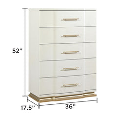 Cassandra 5-Drawer Chest in Beige with Textured Finish and Gold Finish Handles