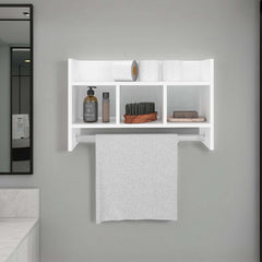 White Bath Shelf with Towel Bar, Open Shelf, and Storage Space