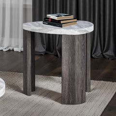 Contemporary Style Triangle End Table Marble Pattern Space Saving Design Primary Living Room