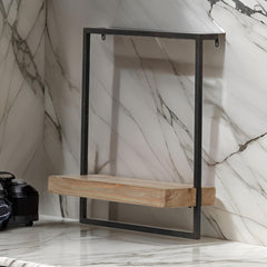 Pinnacle 18 Inch Wall Shelf, Rectangular Industrial Frame, Black Iron Brown Wood