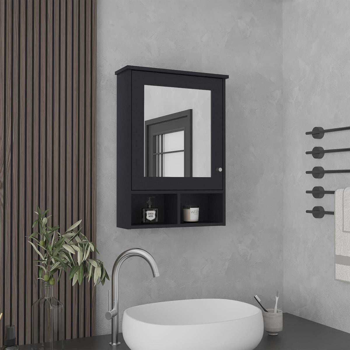 Museum Medicine Cabinet with Mirror Door 29" High Cabinet Organizer with Three concealed Shelves and Two Open shelves for Bathroom, Kitchen, Mudroom