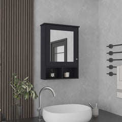 Museum Medicine Cabinet with Mirror Door 29" High Cabinet Organizer with Three concealed Shelves and Two Open shelves for Bathroom, Kitchen, Mudroom