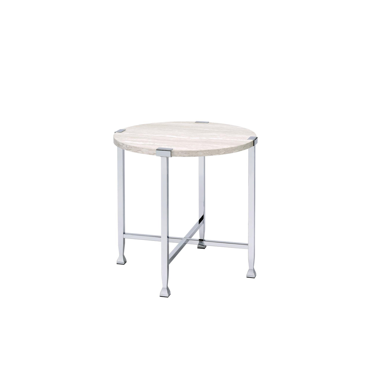 Agamemnon White Oak & Chrome Finish End Table