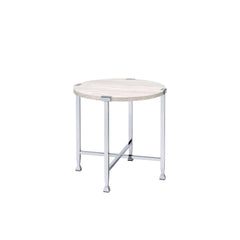 Agamemnon White Oak & Chrome Finish End Table
