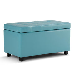 Gallery 34 inch Wide Storage Ottoman in Soft Blue Vegan Leather