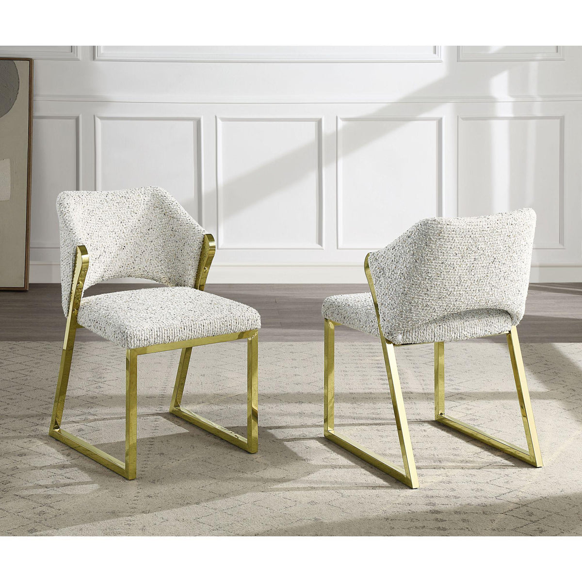 Avalon Teddy Sherpa & Mirrored Gold Finish Side Chair (Set of 2)