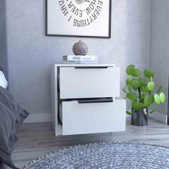 Lyra Nightstand , End Table, Side Table Two Drawers, Metal Handle -White