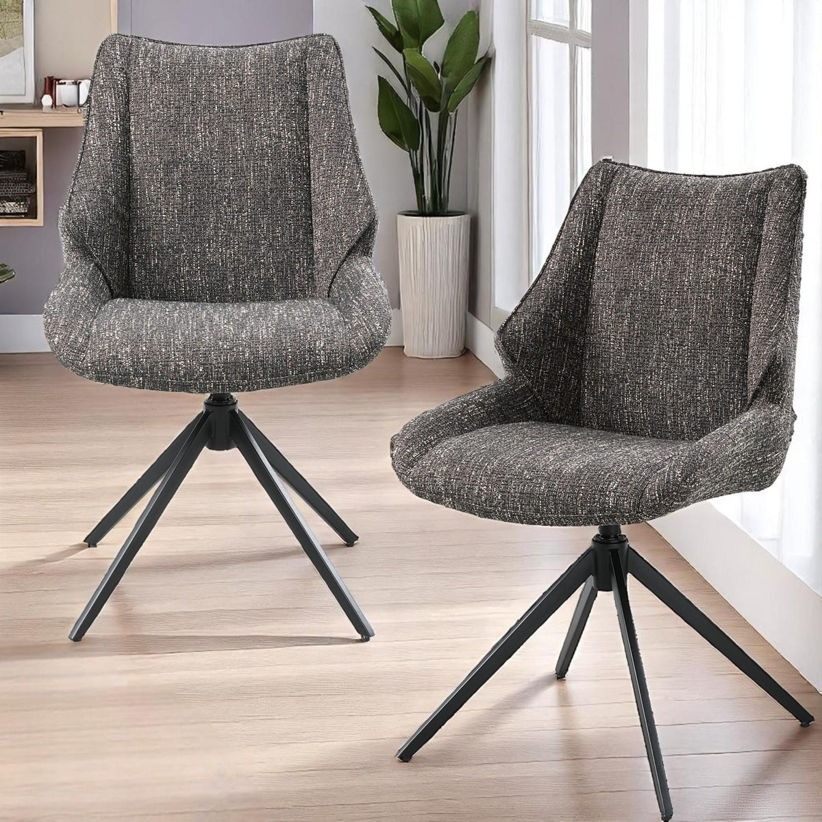 Orion Brown Gray Chenille Side Chair w/Swivel (Set of 2)