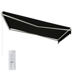 12' x 10' Electric Retractable Awning, Sun Shade Shelter with Remote Controller and Crank Handle for Deck, Black
