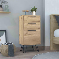 Vault Light Dresser, Hairpin Legs, Superior Top,Three Drawers -Light Oak