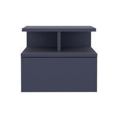 Cosmos Floating Nightstand, With One Drawer And Two Small Below Shelves For Storage or Decor, Navy Blue