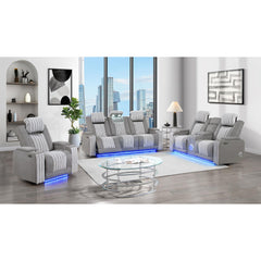 Epic Grey 3PC Power Reclining Sofa-Loveseat and Recliner with Power Headrest, LED and more