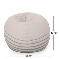 Hector 5 Foot Rounded Bean Bag, Striped Natural Grey