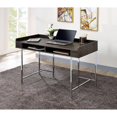 Modern Contemporary USB Supported Computer Desk With Drawer Space Providing Storage, Wood And Steel Construction