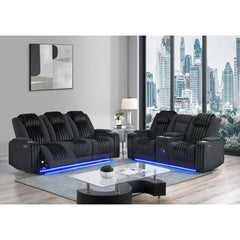 Epic Black 2PC Power Reclining Sofa and Loveseat with Power Headrest, LED and more