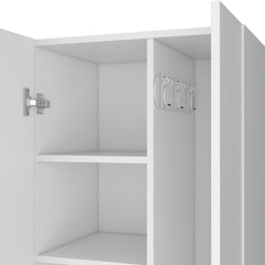 Saga Broom Cabinet Double-Door Design with Inner Shelves and Side Hangers, White
