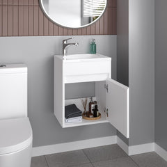 Apex Wide Floating Bathroom Vanity, Resin Sink Compact Wall-Mounted Design With One Door Cabinet, White