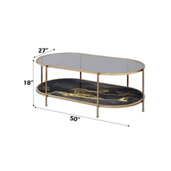 Apex Black Marble Print, Glass & Champagne Finish Coffee Table