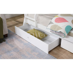 Transitional Bunk Bed White Finishing And Underbed Drawers Angled Ladder