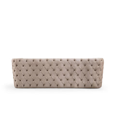 Revelation Button Tufted Sofa with Velvet Fabric and Gold Accent in Taupe