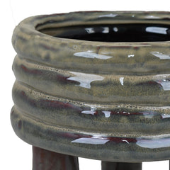 Garden Planter, Decorative Turned Style Glossy Gray Ceramic, 10 Inch