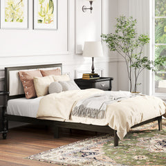 Full Bed Frame with Headboard Full Size Platform Bed Frame with Wooden Slats No Box Spring Needed Charcoal Gray