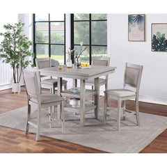Dining Room Furniture Counter Height 5pc Set Square Table w Shelves Cushion Chairs Modern Style Rustic Grey