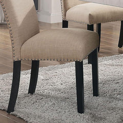 Quasar Linen Like Fabric Contemporary 2pc Dining Side Chairs Nalihead Trim Black Solid wood Legs Dining Room Chairs